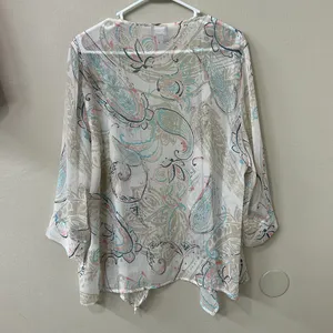 Chico's Multicolor Paisley Sheer Waterfall Front Shrug Cardigan Sz 2 US L thumbnail 8