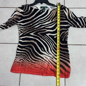 Lauren Ralph Lauren Women Zebra Striped 3/4 Sleeve‎ Top Sweater size Small. thumbnail 8