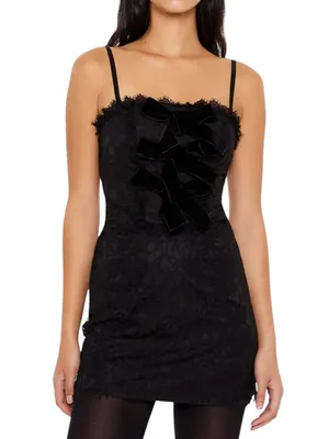 Forever 21 Eyelash Lace Bow Mini Dress Black Spaghetti Strap NWT Size XL thumbnail 1