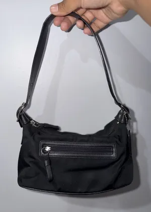 VTG Y2K Coach 7450 Nylon Twill Shoulder Bag Black Leather Trim M thumbnail 1