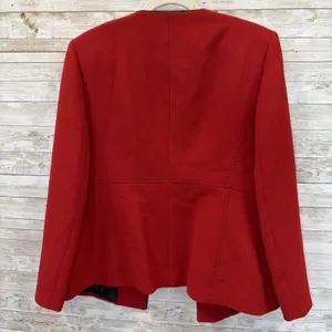 Kasper Womens 14 Blazer Red Longline Jacket Black Pick Stitch Collarless Career thumbnail 5
