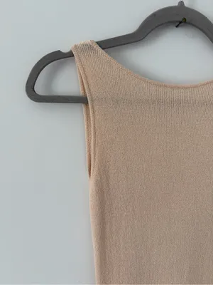 Meshki Maxine Sheer Knit Sleeveless Low Back Fitted Maxi Dress Tan Wheat XS thumbnail 5