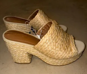 Universal Threads Natural Raffia Woven Platform Mule Wedges thumbnail 1