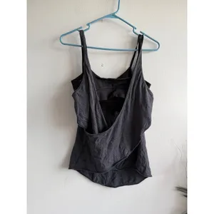 Lululemon Heathered Charcoal Grey 2-in-1‎ Open Back Tank Top with Shelf Bra thumbnail 3