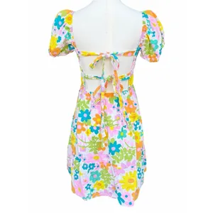 Show Me Your Mumu Cathy Floral Mini Dress Multicolor S Puff Sleeve Open Back thumbnail 4