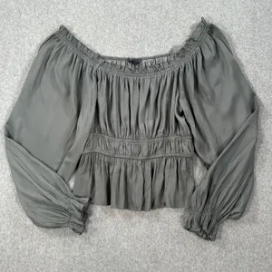 Grade & Gather Peasant Blouse Women's Small Green Long Sleeve Pleated Laganlook thumbnail 1