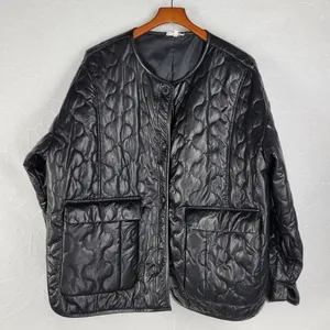 Mimosa Womens Jacket Size M Black PU Leather Quiltted Oversized Patch Pockets Size M thumbnail 1