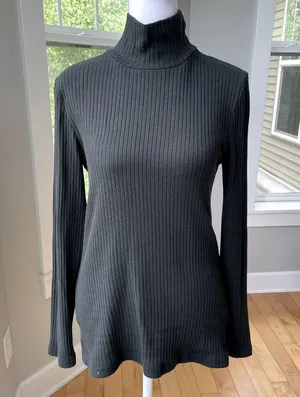 Vintage 90s J. Crew Black Ribbed Mockneck Long Sleeve Top Size Medium thumbnail 1