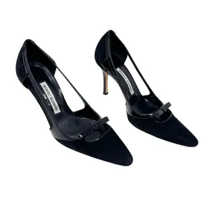Manolo Blahnik Black Suede Patent D’Orsay Pumps Bow Detail Women’s EU 38.5 thumbnail 2