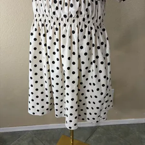 Bohme Polka Dot Black & Ivory Mini SunDress SZ- M NWT Beachy Cottagecore Peasant thumbnail 3