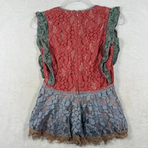 Alexis Womens XS Peplum Lace Top Colorblock V-Neck Ruffle Sleeveless Red Blue thumbnail 8