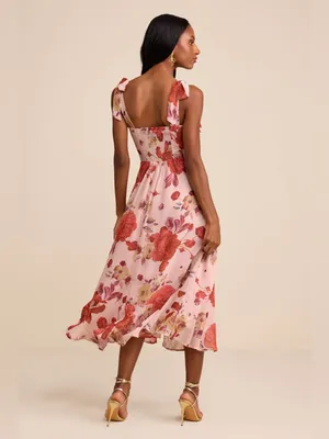 LULU’S Summer Invite Blush Pink Floral Tie-Strap Tiered Midi Dress thumbnail 5