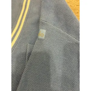 ALO Yoga Tennis Club Sweater Knit Cardigan Crystal Clear Blue/White Sz L Preppy thumbnail 7