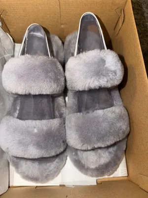 UGG Gray Plush Double-Band Slide Slippers thumbnail 2
