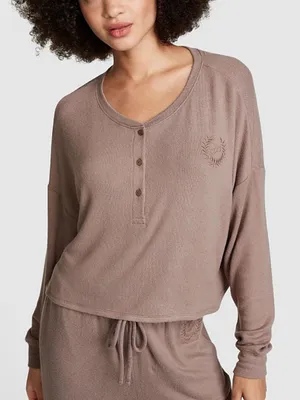 PINK Victoria’s Secret Cozy Long-Sleeve Sleep Shirt in Iced Coffee Brown thumbnail 1