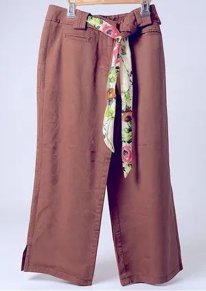 Anthropologie Elevenses tan cropped pant with belt nwot thumbnail 1