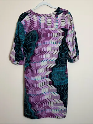 Tucker Abstract Chevron Tunic Purple, Teal Black Silk Blend Women’s top size L thumbnail 2