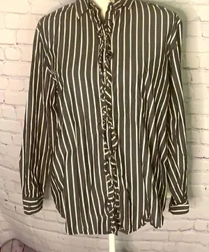 Ralph Lauren Grey White Striped Button Up Large thumbnail 1