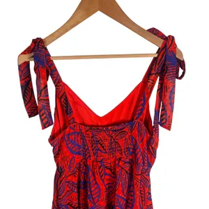 Alexis Target Red Blue Tropical Leaf Handkerchief Hem Tie Midi Dress Sz S thumbnail 6
