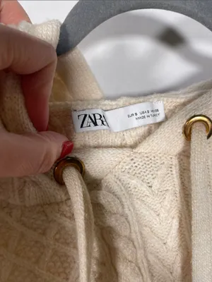 Zara Womens Cream Knit Sweater Hoodie Sweatshirt Small thumbnail 3