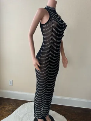Brand New! Special Occasion Women’s Black Rhinestone Embellished Mesh Dress – Size Small thumbnail 3