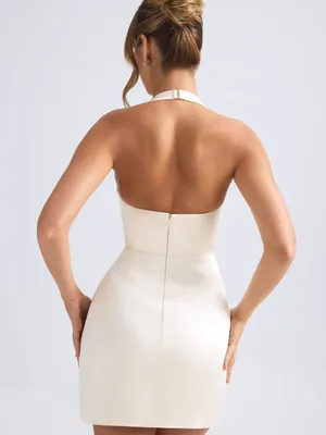 Oh Polly Harmonia Halterneck Structured Tulip Mini Dress in Ivory thumbnail 3