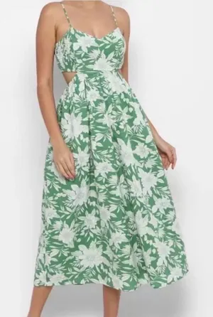 American Eagle green floral linen blend Sunset Midi dress resort wear thumbnail 1