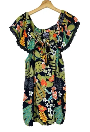 Angie Women Floral Off Shoulder Top Plus Size 1X Crochet Tropical Boho Colorful‎ thumbnail 1