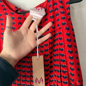 Girlfriends Material Red Navy‎ Heart Print Pleated Sleeveless A-Line Dress M thumbnail 4