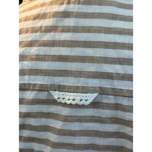 Grand & Greene Tan White Striped Cotton Button Down Shirt Mandarin Collar Small thumbnail 5