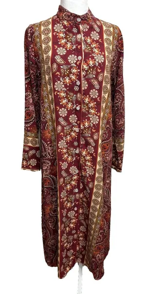 Disney Vintage 2uves Slow Clothes Italy‎ Button-Down Dress OSFM Burgundy Boho thumbnail 1