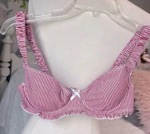 Bikini Set Red White Candy Cane Striped Top Bottoms Ruffled Size undefined thumbnail 2