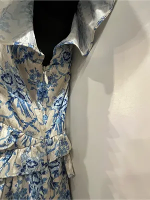 LoveShackFancy Kenya Ruffled White and Blue Floral Maxi Dress Size 2 thumbnail 6