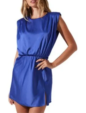 New! ASTR the Label Strong Shoulder Satin Minidress‎ in Blue Sz Medium thumbnail 1