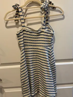 Altar'd State Cream and Navy Striped Mini Dress thumbnail 4