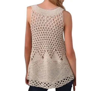 Free People open crochet knit boho buttoned vest thumbnail 2