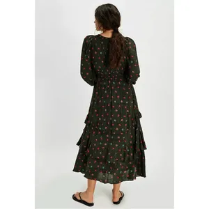 Free People Bohemian Gypsy Tiered Ruffle Maxi Dress Size Medium Witchy Plunge thumbnail 13