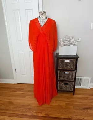 ASOS Pleated Maxi Dress Draped Balloon Cutout Sleeves Sz 8 vibrant flowy thumbnail 3