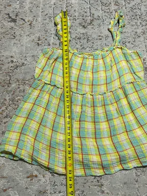 Anthropologie Plaid gauze Ruffle Mini Dress Boho Babydoll yellow size XL thumbnail 9