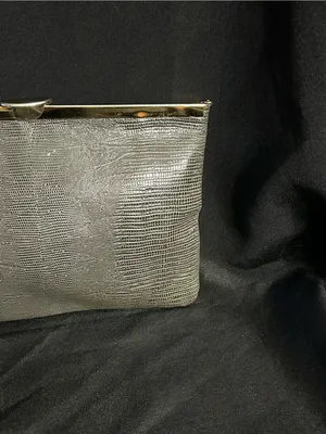Vintage Textured Grey Clutch with Gold Frame thumbnail 7