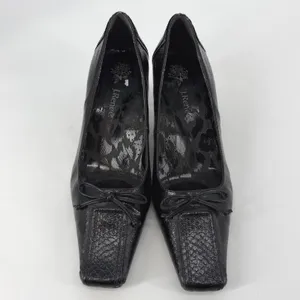 J Renee Black Reptile Square Toe Bow Heels 11W Romantic‎ Goth thumbnail 2