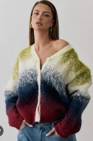 Musera Ombre Fuzzy Knit Cardigan‎ Sweater XS Gradient Wool Blend Maximalist Cozy thumbnail 1