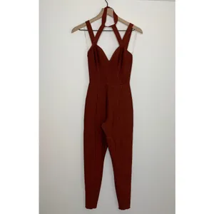 House of CB Cypresa Rust Lurex Collar Strap Jumpsuit Women’s Size XS thumbnail 3