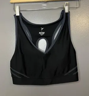 Old Navy Active Sports Bra Womens Large Black Keyhole Racerback Padded Stretch thumbnail 1