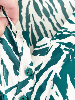BA&SH Zebra Print Green Cream V-Neck Flowy Boho Mini Dress thumbnail 6
