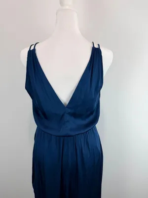 H&M dark teal satin maxi dress minimalist slip with slit and open back vibe 2 thumbnail 12