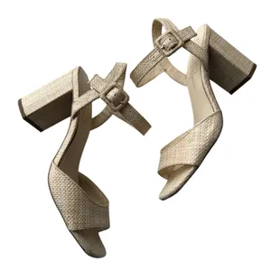 Jessica Simpson Woven Raffia Block Heel Sandals Beige Square Toe Ankle Strap 8.5 thumbnail 3