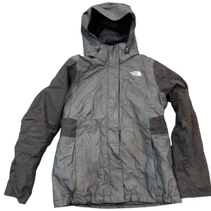 The North Face HyVent Jacket Womens Grey Black Hooded Waterproof Coat M thumbnail 1