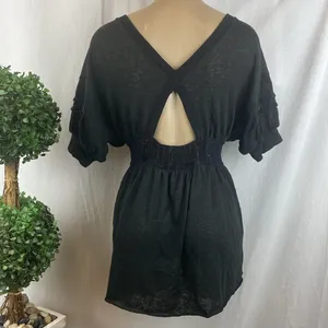 Free People Black Short Sleeve Gather Waist Top S thumbnail 3
