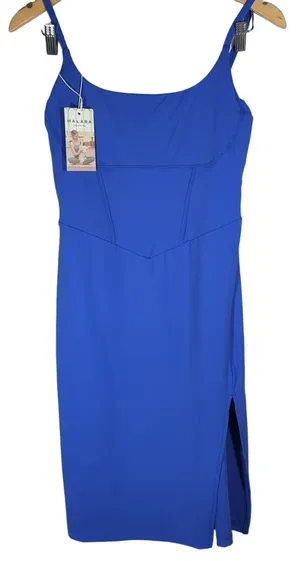 HALARA Blue Square Neck Corset Detail‎ Midi Dress With Slit Size S thumbnail 1